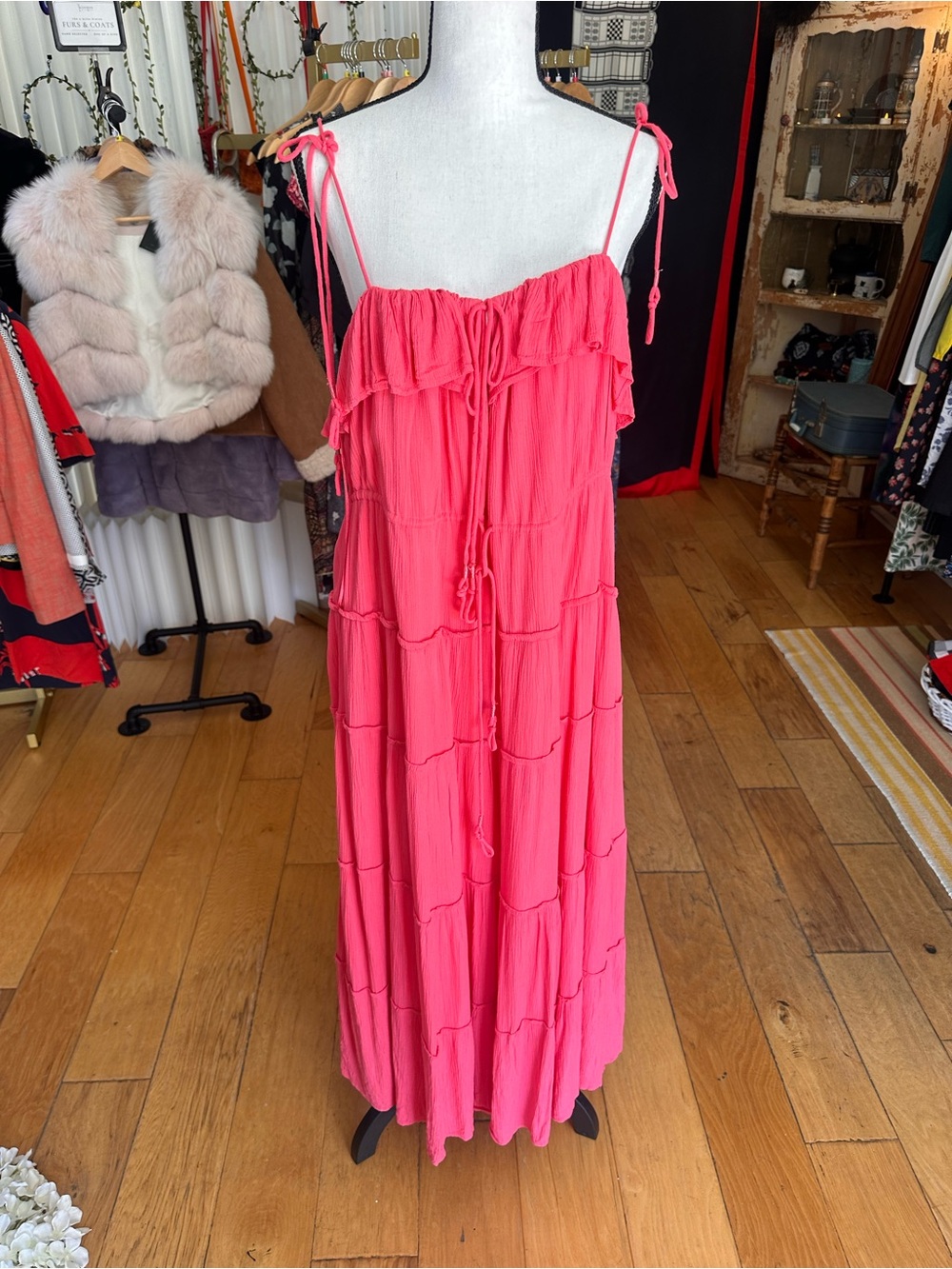 Coral Pink Tiered Ruffle Maxi Dress